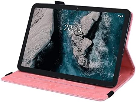 Сверхпрочный калъф, съвместим с Nokia T20 10,42021, Тънък, Лек калъф-награда от изкуствена кожа с релефни, калъф за таблет, слот за карти, защитен калъф за таблет (розов цвят)