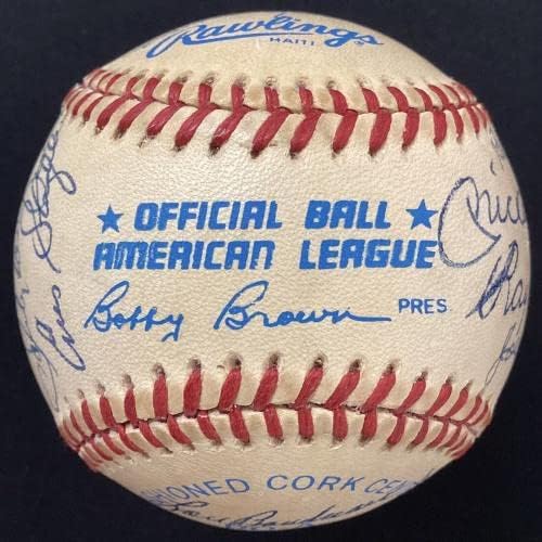 Бейзбол с множество автографи на Залата на славата бейзбол Джо Ди Маджо дод мантия Эпплинг + 17 Auto JSA - Бейзболни