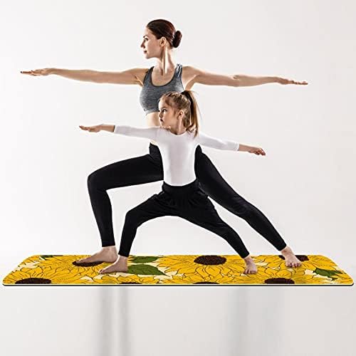 Дебел Нескользящий постелката за йога и фитнес 1/4 с Жълто Модел във формата на Слънчогледи за практикуване на Йога, Пилатес и фитнес на пода (61x183 см)