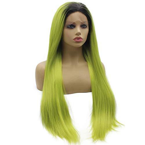Iwona Дълго пряко омбре с тъмни корени, мятно-зелен синтетични перука, изработени от синтетична коса за дантели, термостойкое влакна