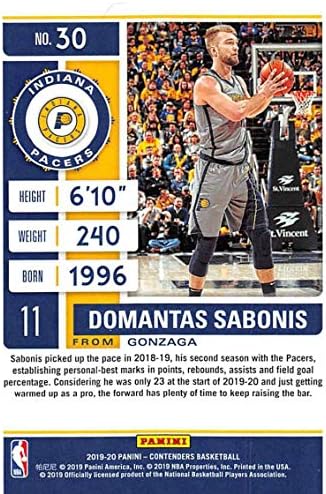 Сезонен билет Панини Contenders 2019-20 №30 Домантас Сабонис Индиана Пейсърс Баскетболно карта НБА