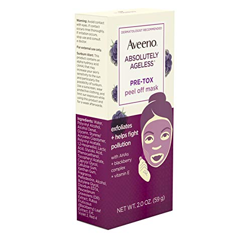 Aveeno Абсолютно вечно млад Антиоксидантна маска за лице Pre-Tox Peel Off с алфа-гидроксикислотами, в комплекса на витамин е и къпини, Не Комедогенная, без парабени и фталато?