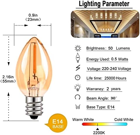 AKSPET Fengyan Домашни лампи 5 бр. AC110V/220V E14 Led свещ Edison Лампа C7 0,5 W Кехлибар Стъкло Ретро Нощна лампа с