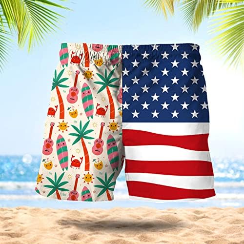 Мъжки Плажни Шорти Летни Ежедневни бързо съхнещи Шорти с Принтом на Американското Ден на Независимостта Реколта Спортни Плажни Къси Панталони