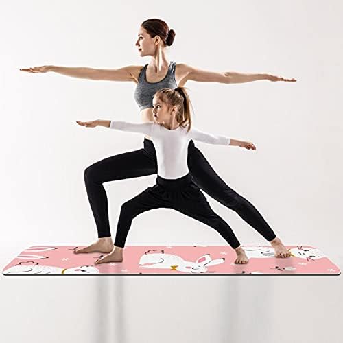 Дебел нескользящий постелката за йога и фитнес 1/4 с розов принтом Заек за практикуване на Йога, Пилатес и фитнес на