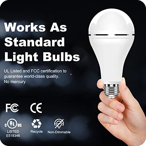 Neporal-Акумулаторна Лампа за аварийно осветление - 4 опаковки Лампи за дневна светлина, работещи на батерии при спиране на тока, E26 / E27, 15 Вата, Аварийно осветление при п