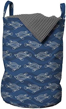Чанта за дрехи Ambesonne Nature, Направени във формата на морски животни с повторение на вълнообразни шарки и рибни мотиви, Кошница за дрехи с дръжки, закрывающаяся на шнур