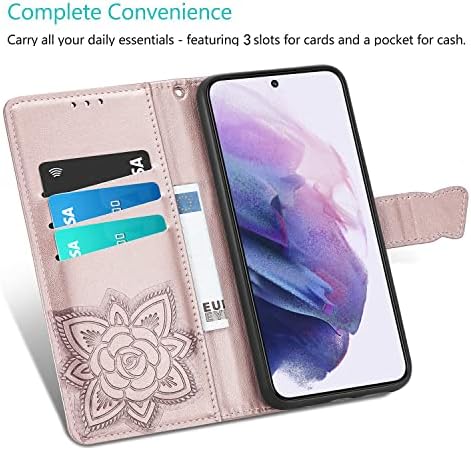 Чанта-портфейл DiGPlus Galaxy S22 Plus 5G, [С отпечатан във формата на пеперуда и цвете], една чанта-портфейл от изкуствена кожа, флип-надолу Защитно покритие за мобилен телефон