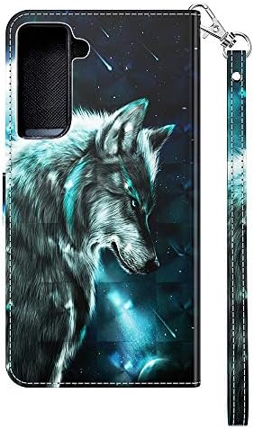 COTDINFOR е Съвместим с Samsung Galaxy S21, една чанта-портфейл, кожен флип калъф, елегантен 3D дизайн на модел, държач за карти и стойка, съвместима с Samsung Galaxy S21 / S30. ПУ-Wolf