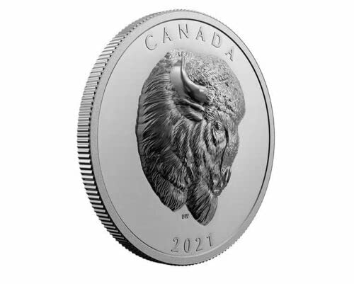 Канадската монета от 2021 г., Канадското Сребро, Изключителен Горельефный Пруф BISON BUFFALO, ПЪРВИТЕ ИЗДАНИЯ на $25 PF70 NGC