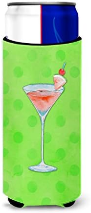 Carolin's Treasures BB8215MUK Summer Martini Green Polkadot Ultra Шушу за тънки кутии, Калъф за охлаждане на Консерви, може да се Пере в кола, Калъф за напитки, Сгъване, Втулка, Държач за напитки,