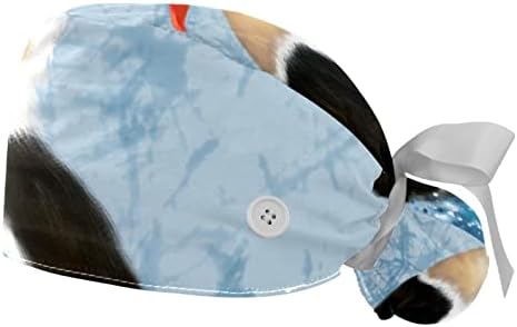 2 Опаковане на Работни шапки за еднократна употреба с Пуговицей и тренировъчната панделка, Шапка-Търкане с Регулируем Начесом Птичка, Обвързани в опашката