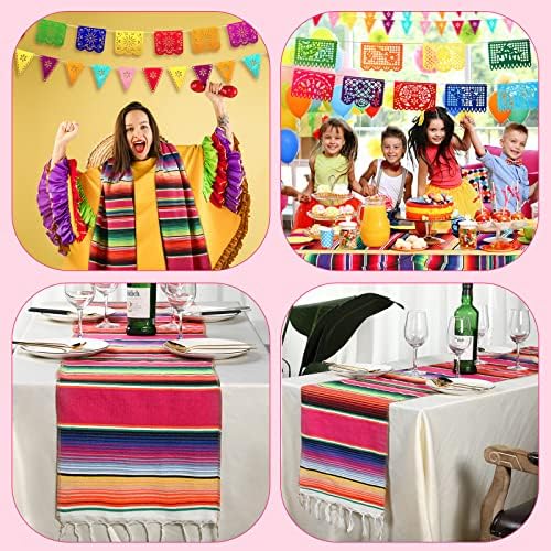20 Бр Пътеки за мексиканския масата Serape размер 14 x 84 инча, 18 бр голям банер Papel Picado, 16 Бр Висящ банер Fiesta