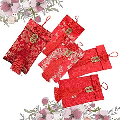 STOBOK Envelope 5 бр. копринени червени пликове, 17x10. 5 см в китайски стил, Хунбао, плик с бродерия Щастливи пари с