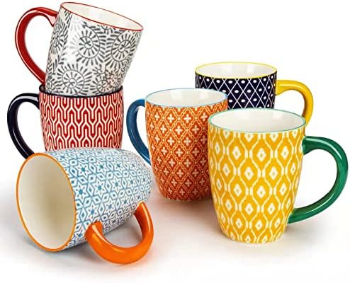 Комплект керамични чаши кафе на KitchenTour от 6 Ресторантски steins обем 16 унции за приготвяне на кафе, чай, капучино,