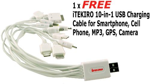 iTEKIRO AC Стенно Зарядно за Кола dc Комплект за Panasonic DMC-LX2EG-K + iTEKIRO 10-в-1 USB Кабел За зареждане