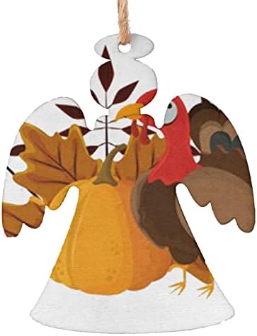С Деня на Благодарността, Дървени орнаменти от Пуйка и Тиква - 4 бр. Комплект бижута във формата на Ангел за Коледно