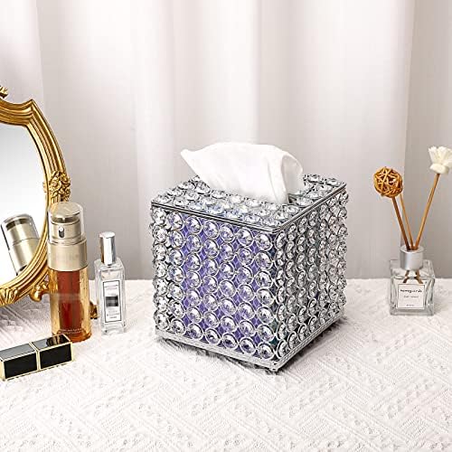 Кутията е Квадратна кутия за салфетки Sumnacon Crystal - Декоративен Държач Кутии за Салфетки, Искрящ Кубичен Държач
