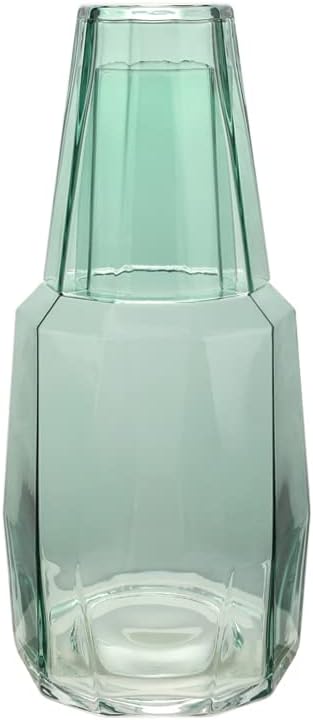 Гарафа Bruno Magli Green Гео | Комплект от 2 теми | Стъклена чаша за пиене с капак | Елегантен Стомна за вода прикроватной