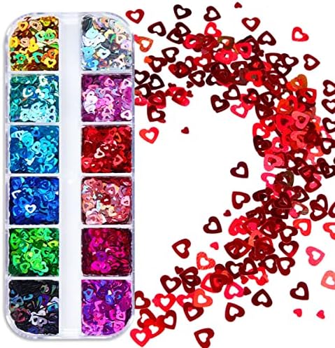12 Цвята Сърцето Дизайн Нокти, Блясък За Нокти Пайети Аксесоари за Нокти 3D Голографическое Сърцето на Люспи, Лъскав