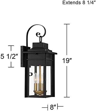 Franklin Iron Works Брансфорд Селска Фермерска Къща Външен Стенен монтаж Лампа Черно 3 Светещи 19 Прозрачна Стъклена