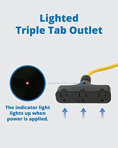 Lightkiwi B6954 30-подножието Прибиращ макара удължител, 16/3 AWG SJTW, Макара за електрически кабел с тройна розетка с подсветка, Уводна кабел с дължина 4 метра, Отточна тръба на