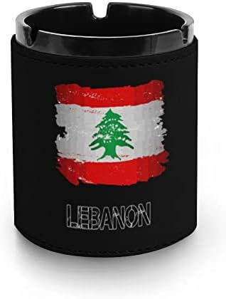 Знаме на Ливан Кожена Пепелник Кръгъл Пепелник за Цигари от Портативни Притежателя на Пепел за Украса на вашия Домашен