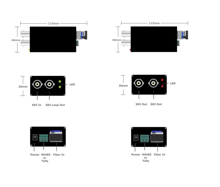 Оптичен конвертор BENESTON 12G-SDI 20 КМ / DVB-ASI /Поддръжка на видеонаблюдение / излъчване/ LC/Аудио / С алуминиева