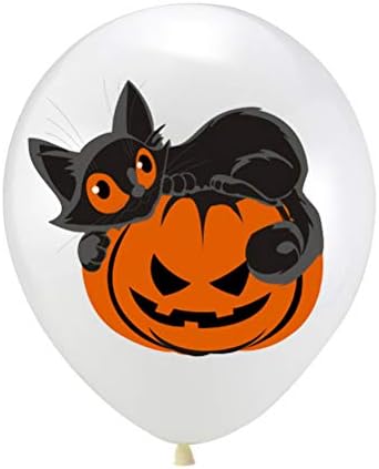 Amosfun 30 бр. Комплект балони за щастлив Хелоуин с изображение на череп на Котка и Тикви с оранжева вълнообразни точка