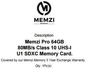 Карта памет MEMZI PRO 64GB Class 10 80 MB/SDXC за цифрови фотоапарати Panasonic Lumix DC-FZ82, DC-FZ80, DC-FZ80K, DMC-FZ2500,
