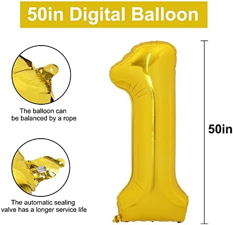 TONIFUL 50-Инчов Големи Златни Въздушни балони с цифри 0-9, Фольгированный Майларовый Голям Цифров Балон с Номер 1 за