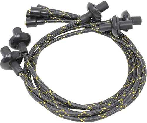 Комплект кабели за свещи DRAGON FIRE PERFORMANCE с ниско Ома, 8 мм, Реколта кабели в черно-жълтата тъкан оплетке, съвместими