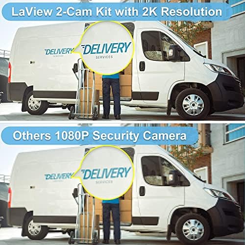 Безжични Външни камери за сигурност LaView 2K + 128 GB Micro SD карта за 100 МБ / с, Система за охранителни камери с