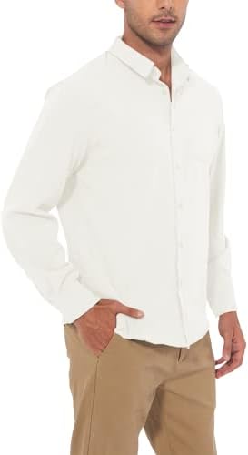 Мъжки Памучен Бельо Casual Риза с копчета и дълъг ръкав, Ризи, рокли