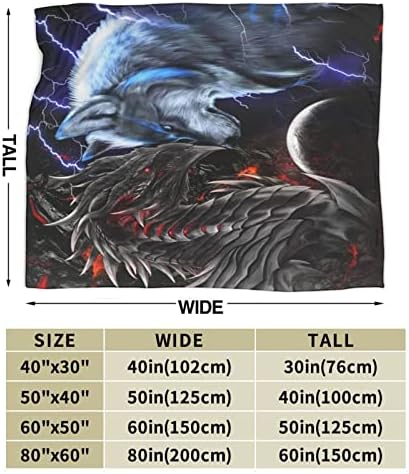 Готино Фланелевое Флисовое Одеяло с Принтом Дракон и Вълци, Ултра-Меки Топли Одеяла със Защита от Търкалянето, за Легла,