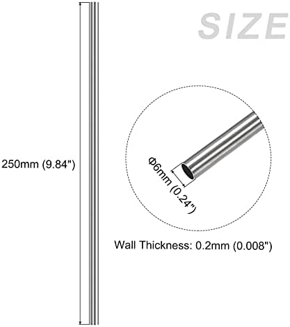Тръба от неръждаема стомана METALLIXITY 304 (6 mm OD x 0,2 мм Стена T x 250 мм L) 3 бр., Пряка Тръба за домашна среда,