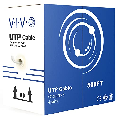 VIVO 500ft Bulk Cat6 Кабел Ethernet CCA, 23 AWG, UTP-Кабел, Кабели Cat-6, За монтаж в затворени помещения, Мрежа, Сив