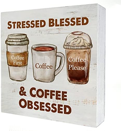Забавна Табела във формата на утайка от Дървени кутии за Декор на Масата Подчертан Благословен и Обсебен от Кафе Дървен