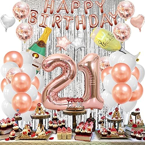 Украса на 21-ия рожден ден за нея, 21 балон за рожден ден, декорация на 21-ия рожден ден за жени, подаръци за 21-ия рожден