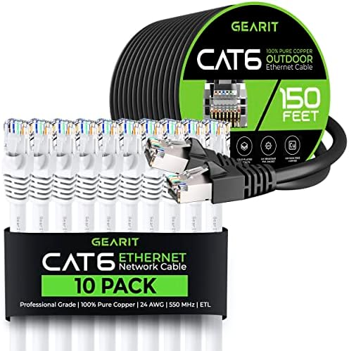 GearIT 10 pack 15-крак Cat6 Кабел Ethernet и 150 фута Cat6 Кабел