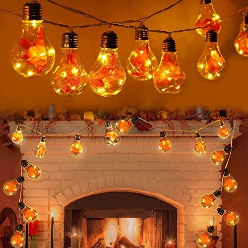 13 ФУТА 10 светодиоди Венец за декорации за Деня на Благодарността Светло Оранжеви Гирлянди от Кленов листа, захранван