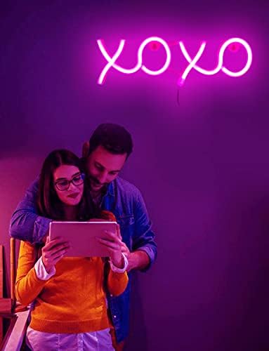 XOXO Led табела Розови Неонови светлини за парти в чест на Деня на Свети Валентин |С батерия и USB |Романтични нощни