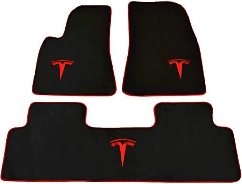 Подходящ за автомобилни постелки Tesla Model 3, Черен Килим, Водоустойчив, нескользящий (Край Червен, Черен, Добавете