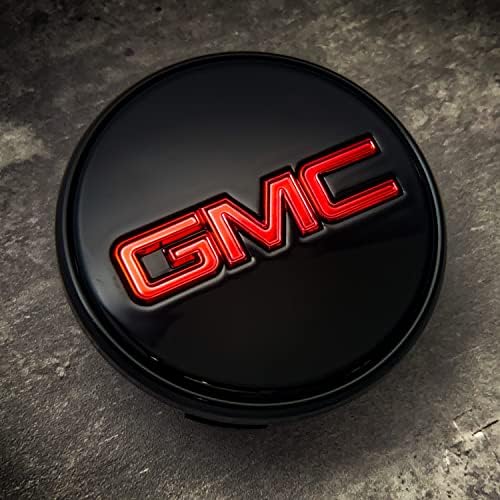 Централна капачката на колелото GMC с подсветка, 4шт, 83 mm (3,2 инча) (2014-22), Червен с черно лого