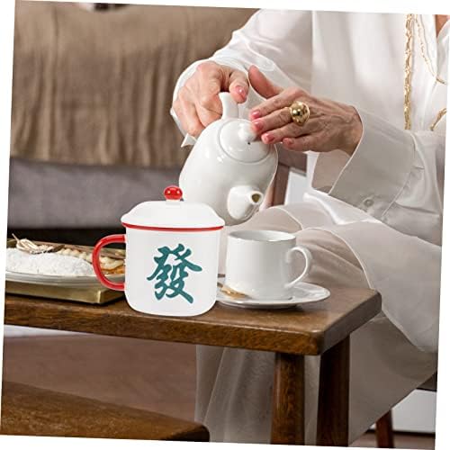 Holibanna 2 елемента Mahjong Керамична Чаша Подаръци за Офиса Керамични Чаши за Кафе Кафе Чаша с Капак, Декоративна Чаша