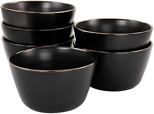 Колекция от керамични купички Elama Paul от 6 теми Матово-черен цвят със златен ръб (Купа Arthur Paul), комплект от 6