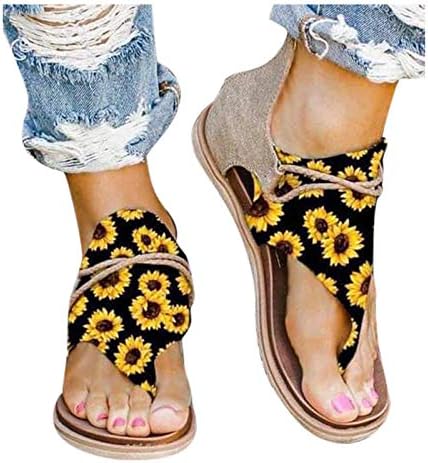 Сандали-чехли за жени, Ежедневни дамски джапанки-джапанки, Обувки на равна подметка, с принтом с цип отзад Дамски сандали