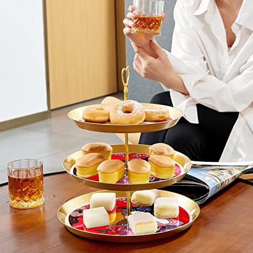 Поставка за торта TFCOCFT, комплект за сервиране десертно маса, чиния за плодов десерт, японски вентилатор с червено цветен модел