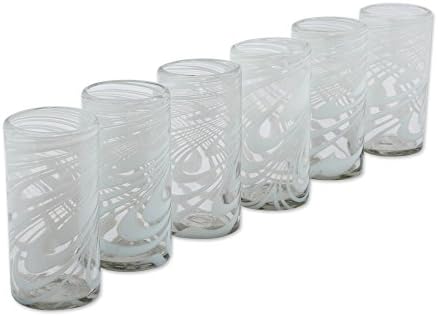 Чаши за хайбола NOVICA Whirling Бяла (пакет от 6) От бластване стъкло