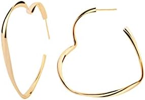 Обеци-пръстени във формата на сърце - Обици-халки С кристали във формата на сърце, покрити със злато / Бяло злато за